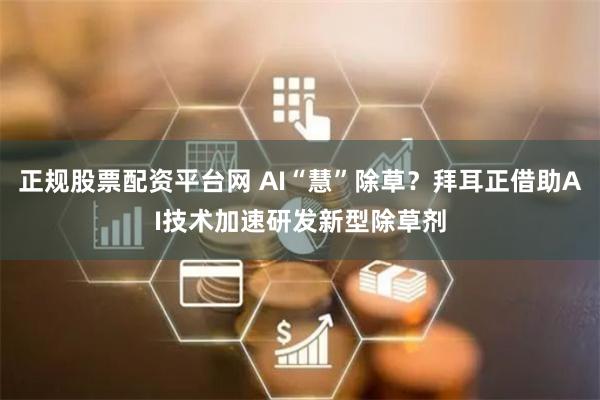 正规股票配资平台网 AI“慧”除草？拜耳正借助AI技术加速研发新型除草剂